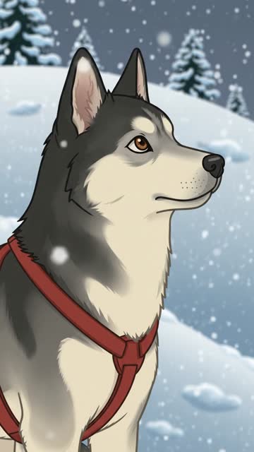 Adegan husky di bukit salju